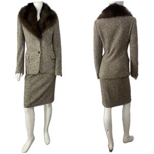 CELINE-Era $3495 Michael Kors Collection Runway Donegal Tweed & Fox Fur Suit 6